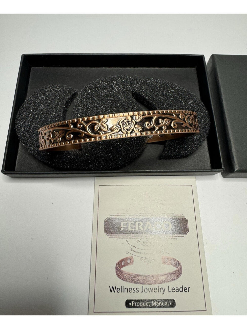 Feraco Copper Bracelets Set of 2 Adjustable Healing Rose Floral Magnetic Jewelry